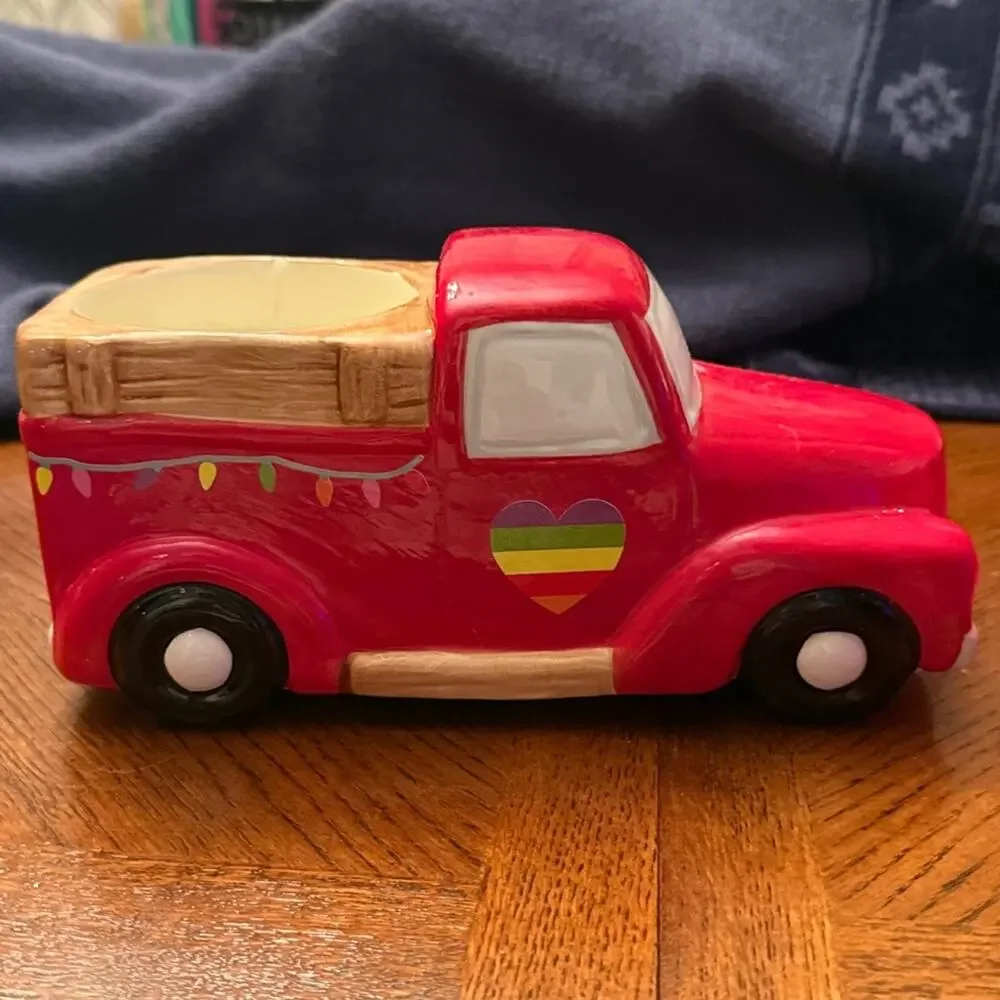 Rae Dunn Cheer Red Ceramic Toy Truck and Trailer Candle